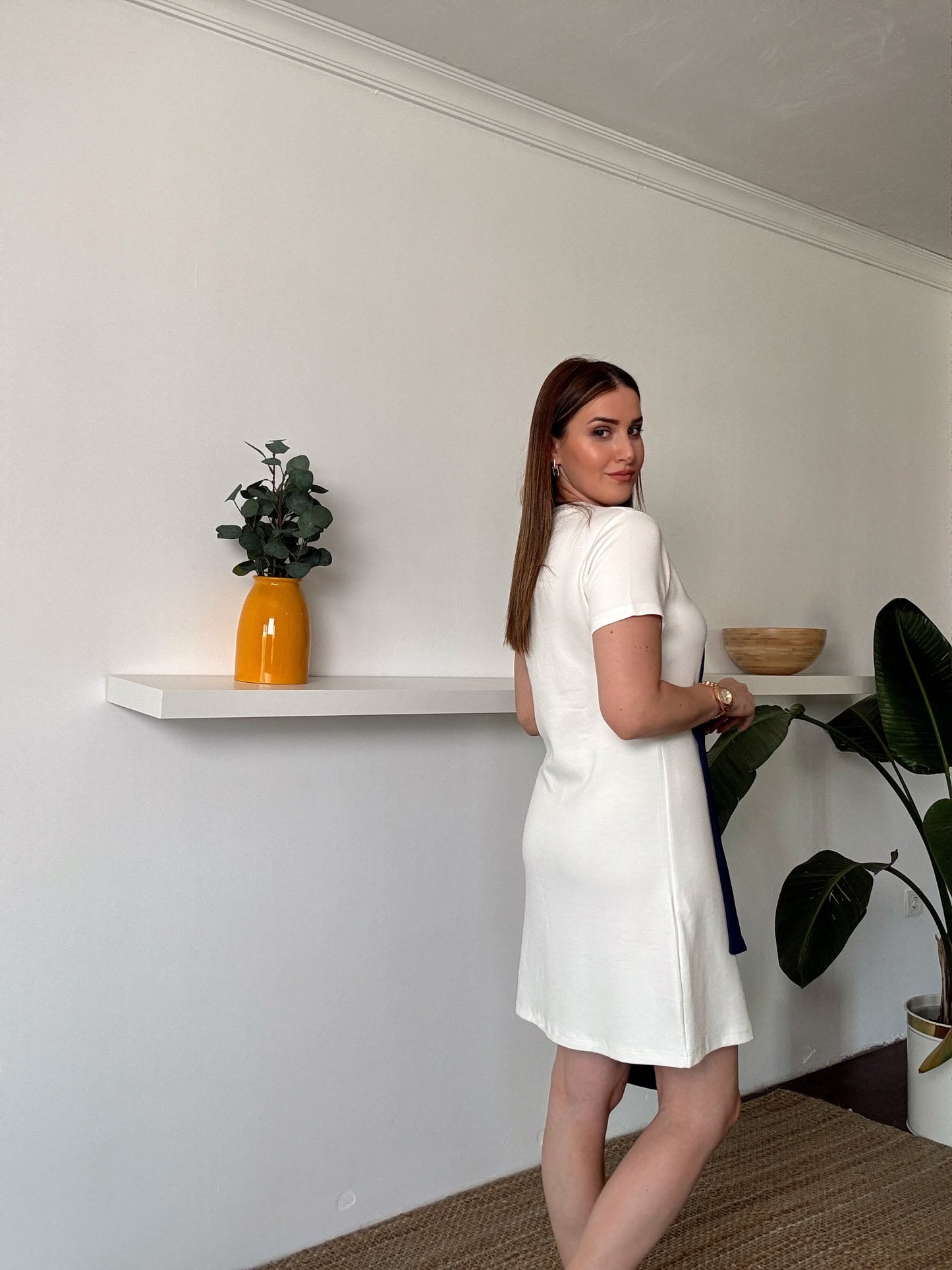Önü tokalı modal çift renk elbise LACİVERT