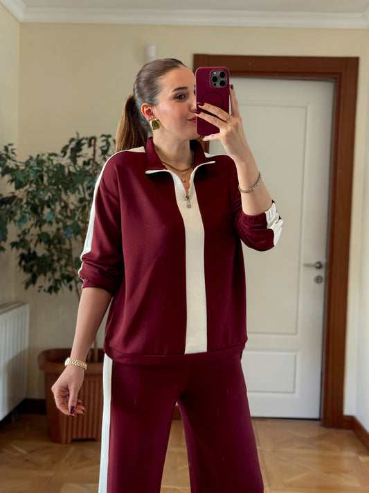 Yarım Fermuarlı Modal Takım Bordo