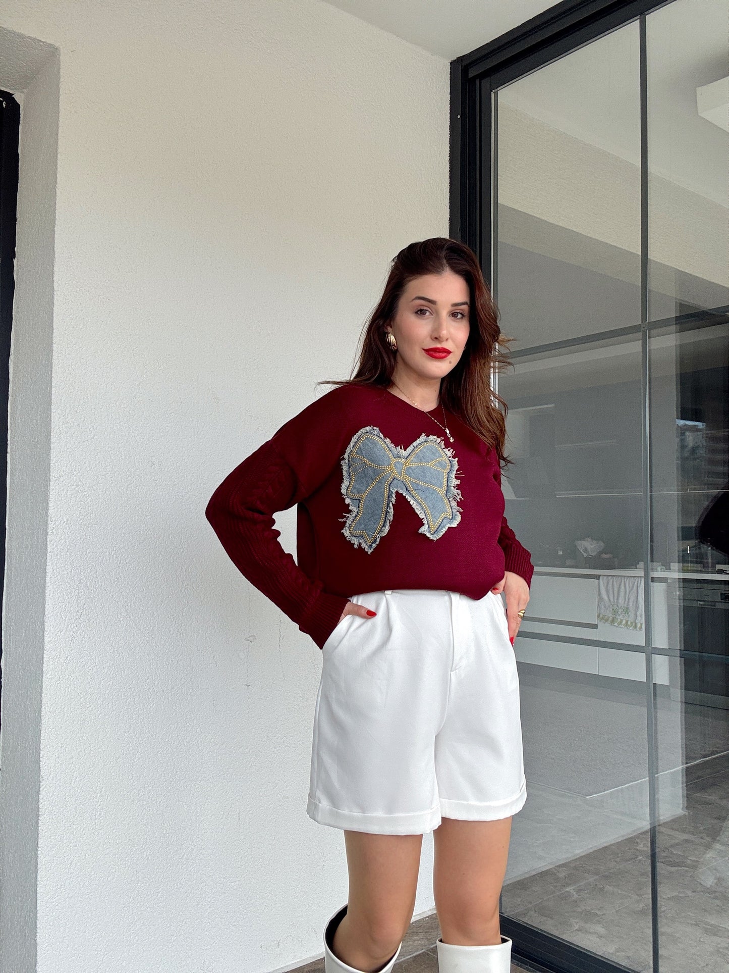 Twst model kot fiyonk detaylı kazak BORDO