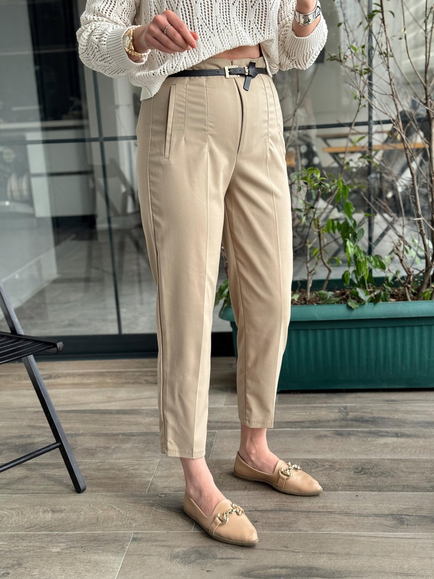 Beli Pensli Vivien Keten Pantolon - BEJ
