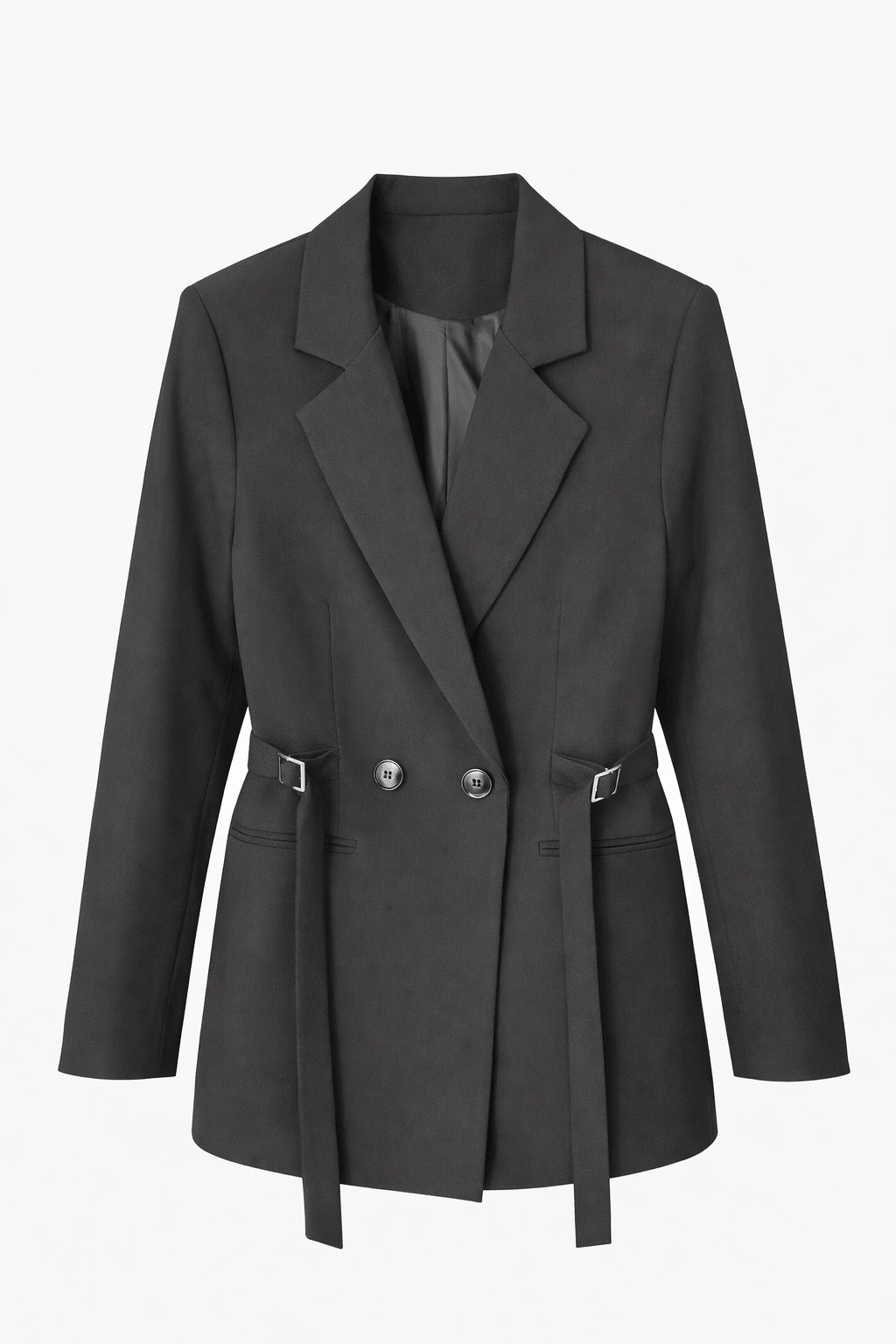 MİLANO çift kemer detaylı ceket SİYAH