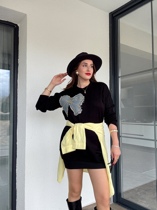 Twst model kot fiyonk detaylı kazak SİYAH