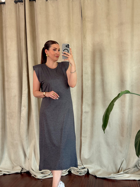 FLAMLI vatkalı basic elbise ANTRASİT