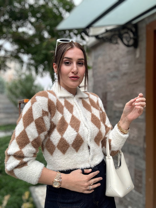 Baklava Desen Premium Sakal Hırka - CAMEL