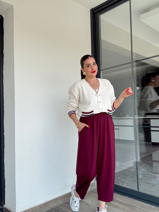 Beli Lastikli Modal Pantolon Bordo