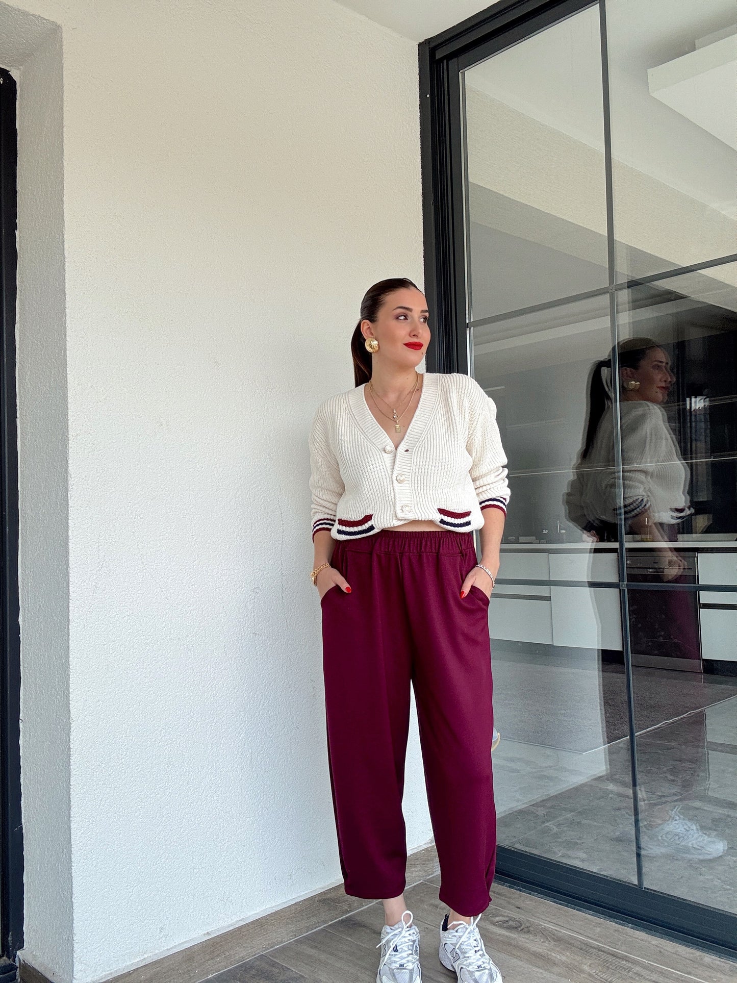 Beli Lastikli Modal Pantolon Bordo