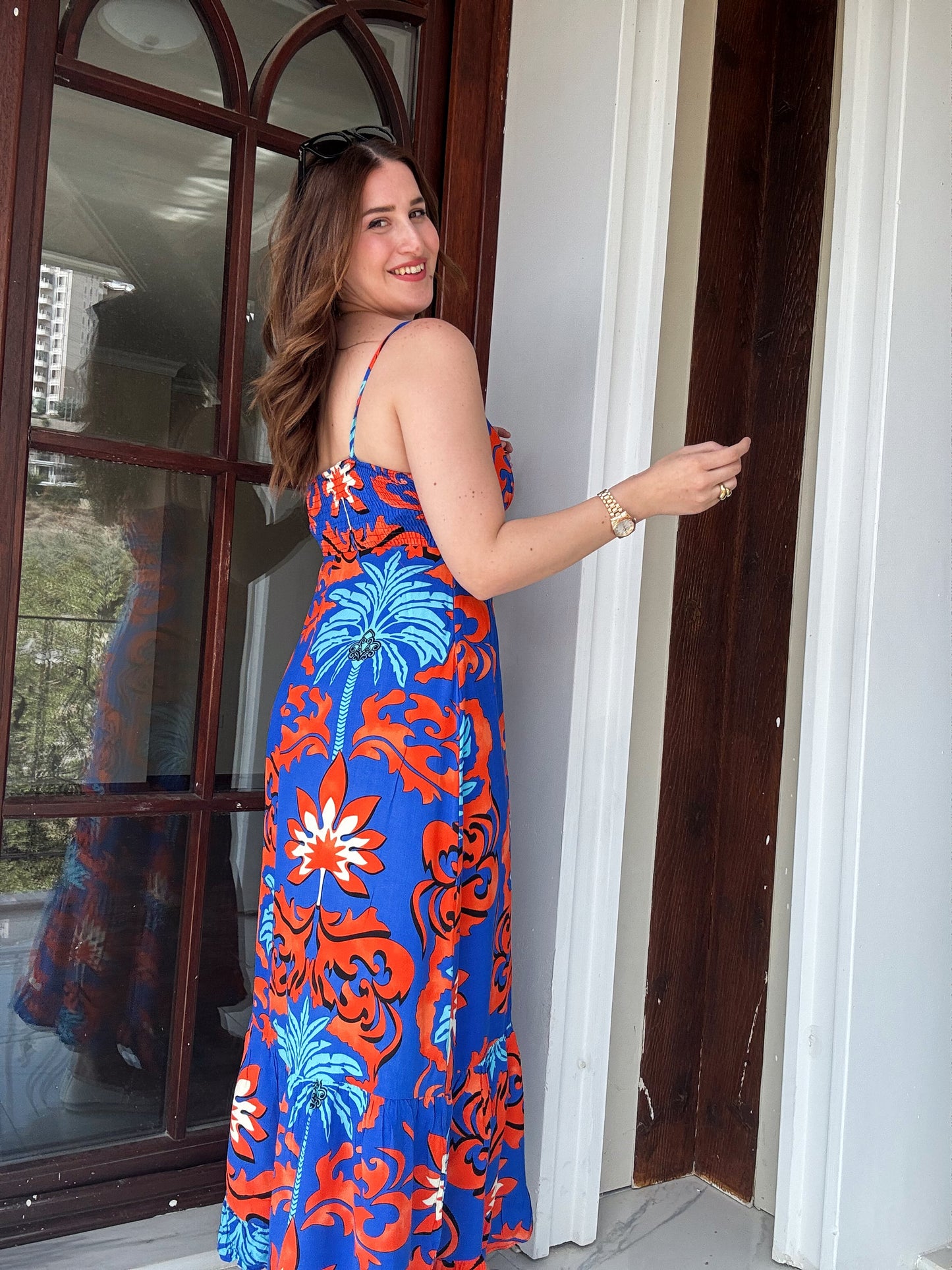 KRS Model Askılı Uzun Elbise - MAVİ