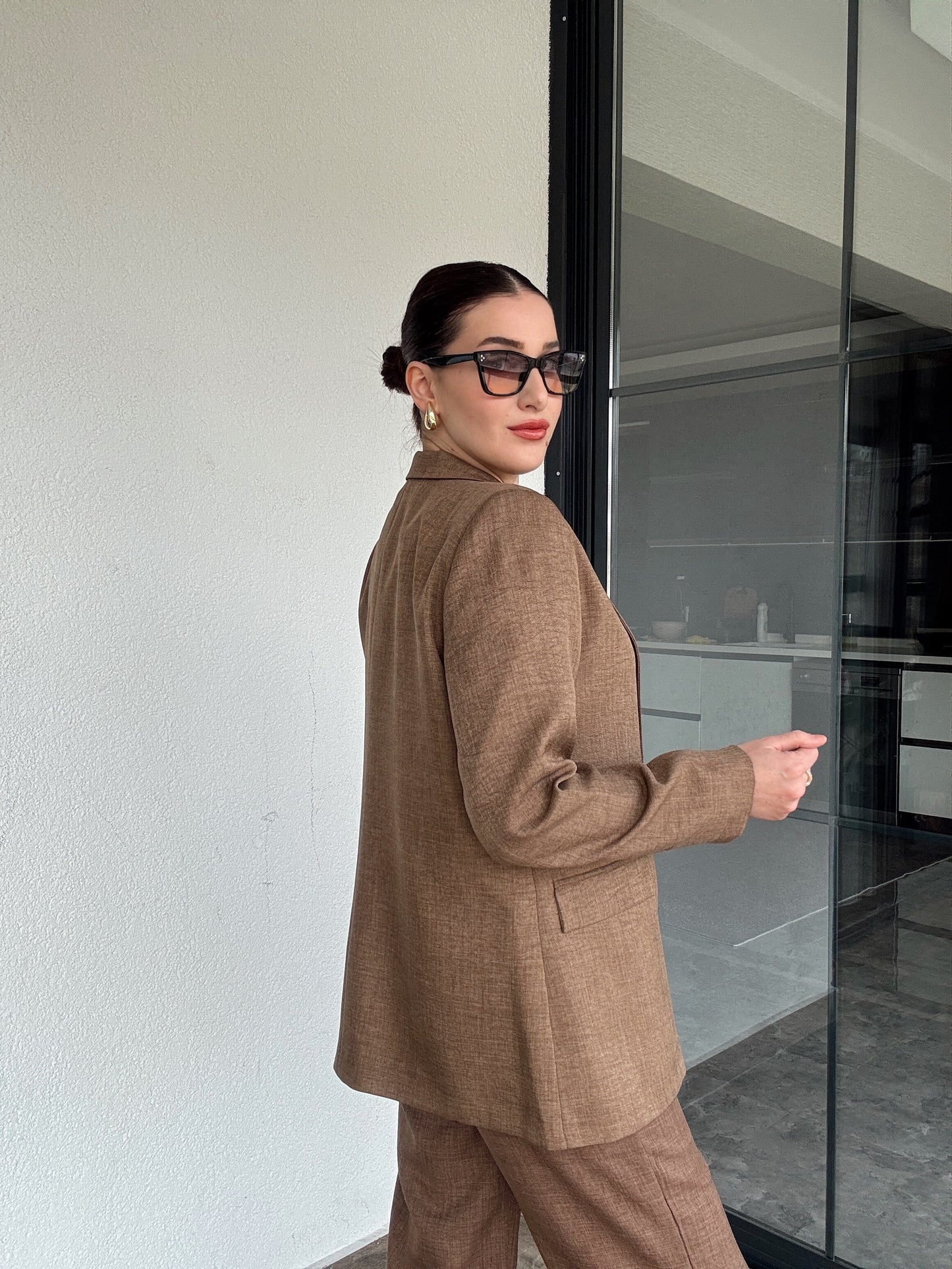 Molly Astarlı Keten Ceket - KAHVERENGİ
