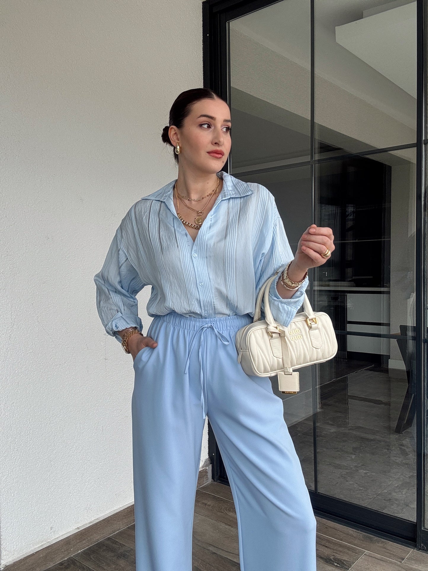 Luna Lastikli Palazzo Pantolon - BEBE MAVİ