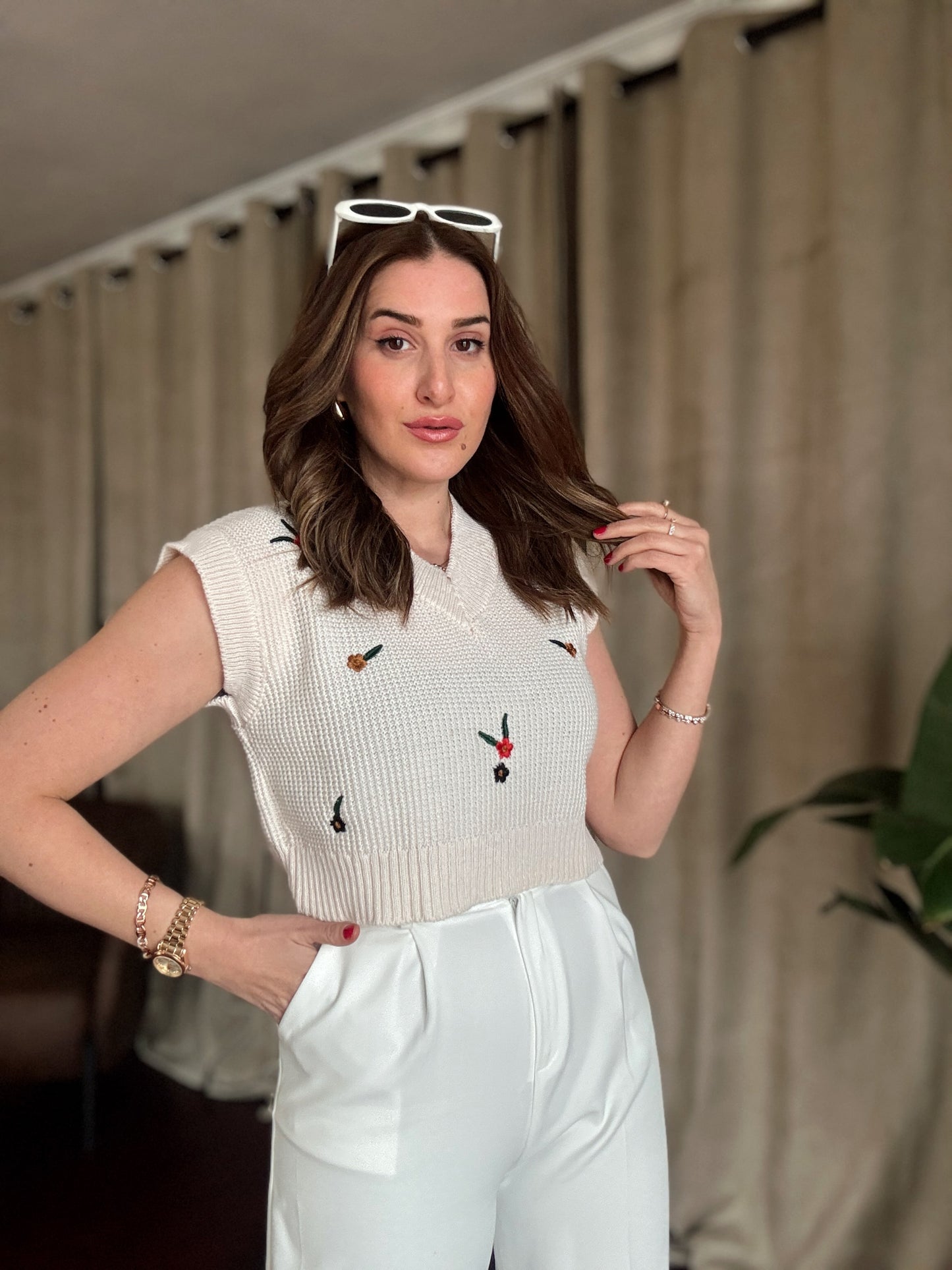 Çiçek Desen Süveter - LATTE