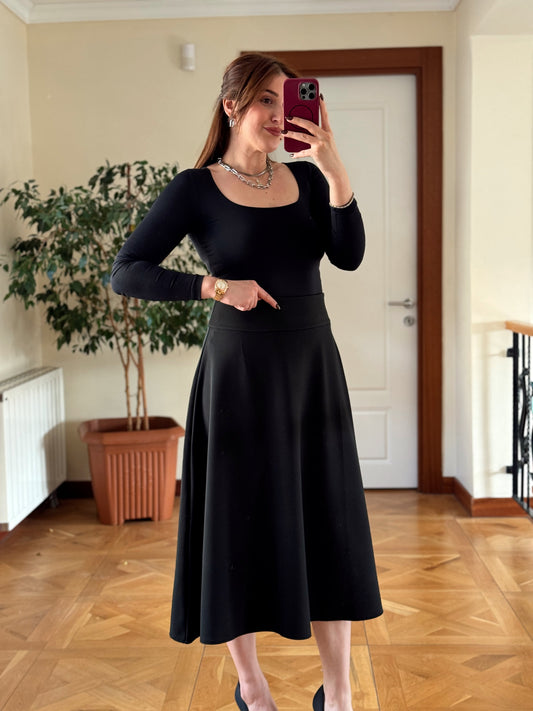 DİEGONEL ÇAN ETEK-SİYAH