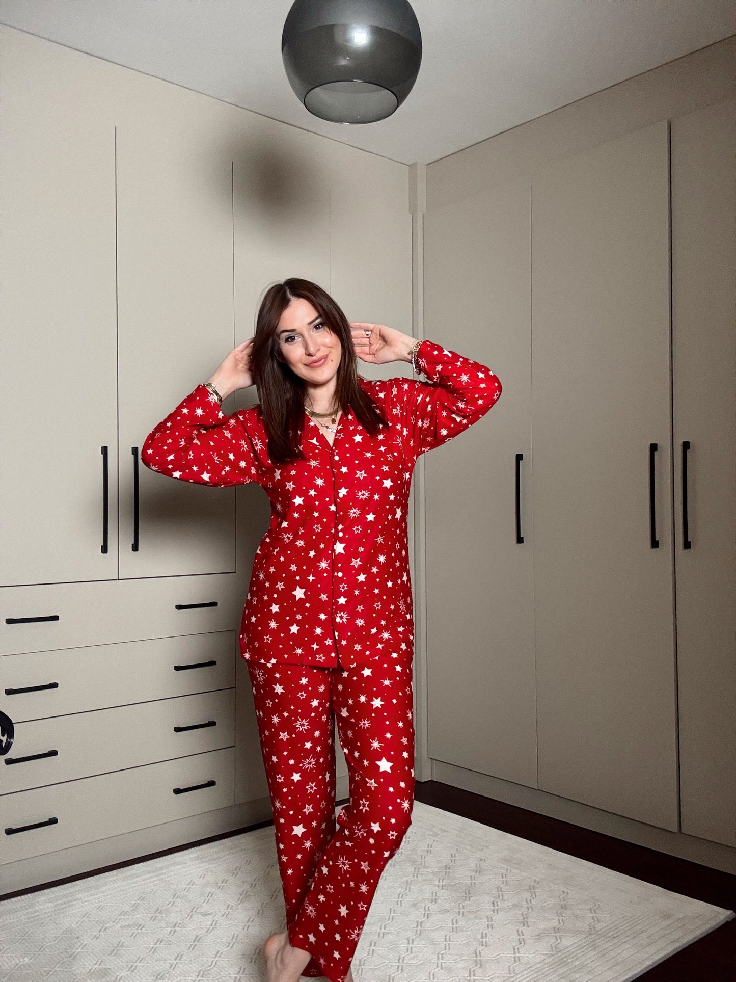 Polar yıldız desenli pijama takımı-KIRMIZI