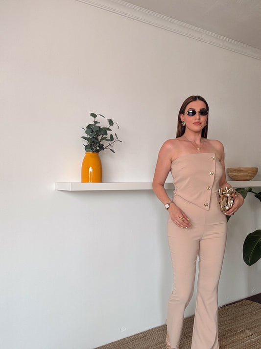 MİLENA gold düğme detaylı tulum TAŞ