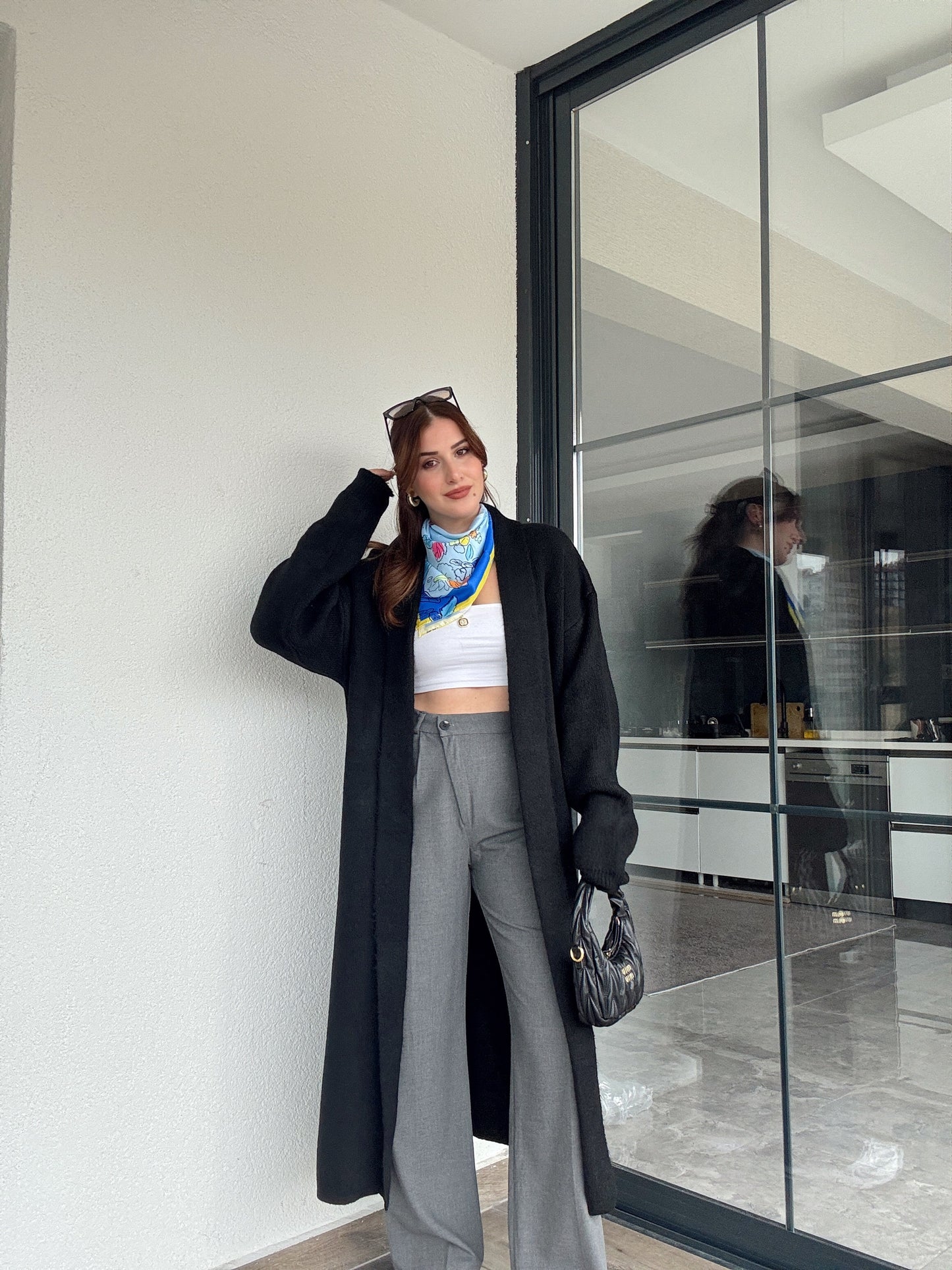 Şardonlu uzun hırka-SİYAH