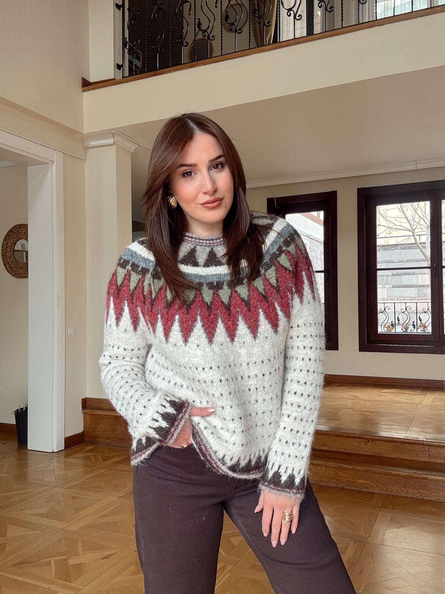 Helsinki etnik desenli kazak-BEJ