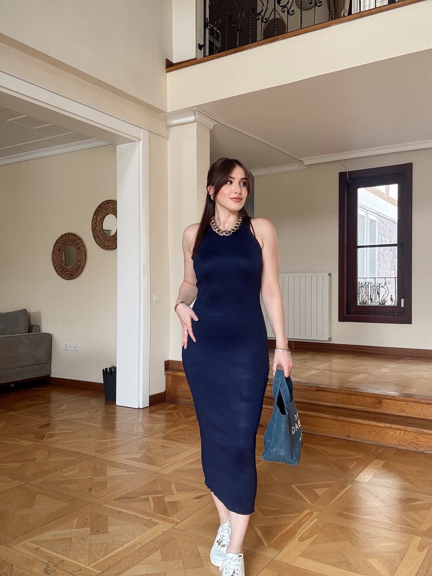 Kolsuz Triko elbise Lacivert