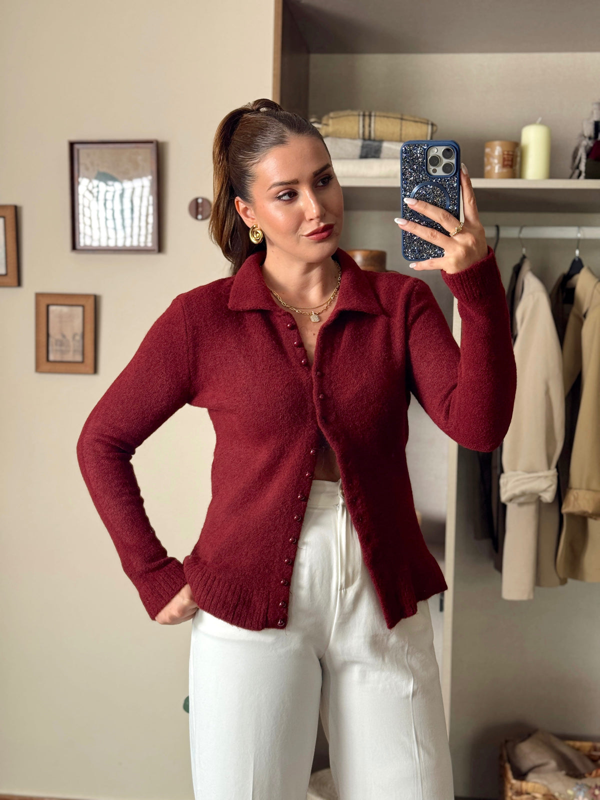 Polo yaka yumoş Pinterest hırka bordo
