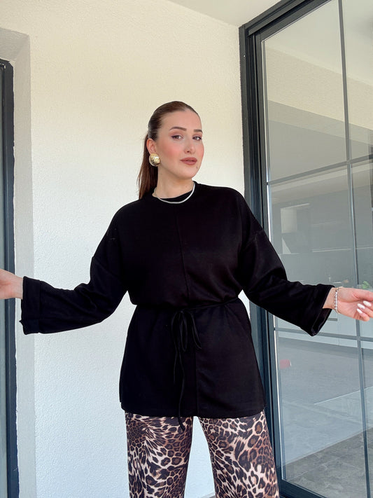 Modal kumaş duble kol tunik-SİYAH