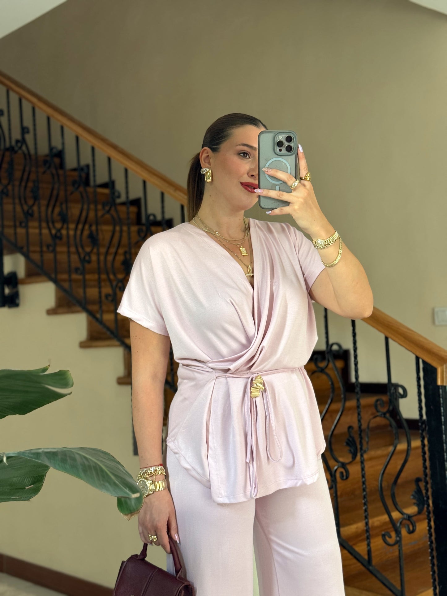 Kruvaze modal takım PEMBE