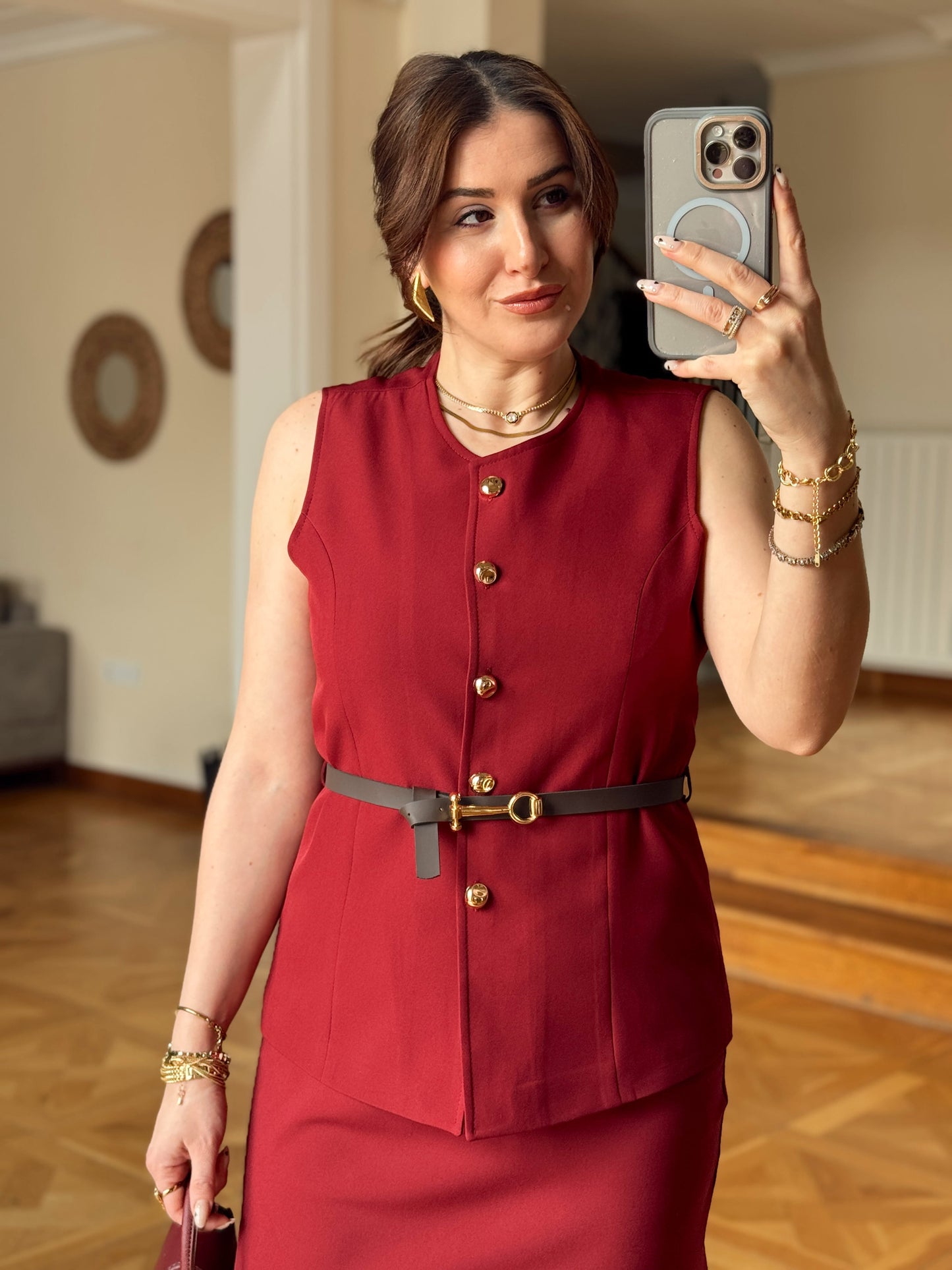 TORİNO Kemerli Yelek-BORDO