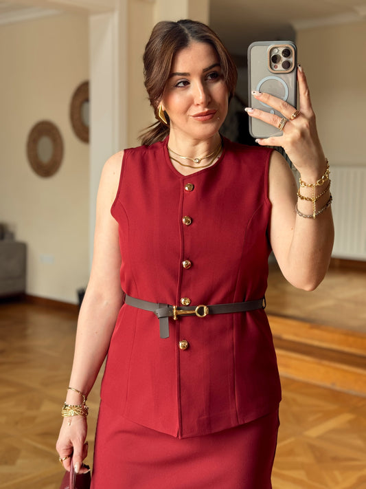TORİNO Kemerli Yelek-BORDO