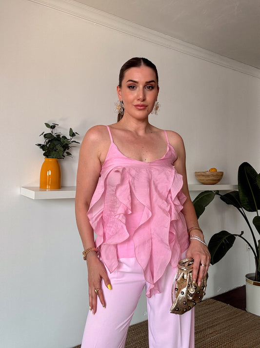 İp Askılı Fırfırlı Atlet Pembe