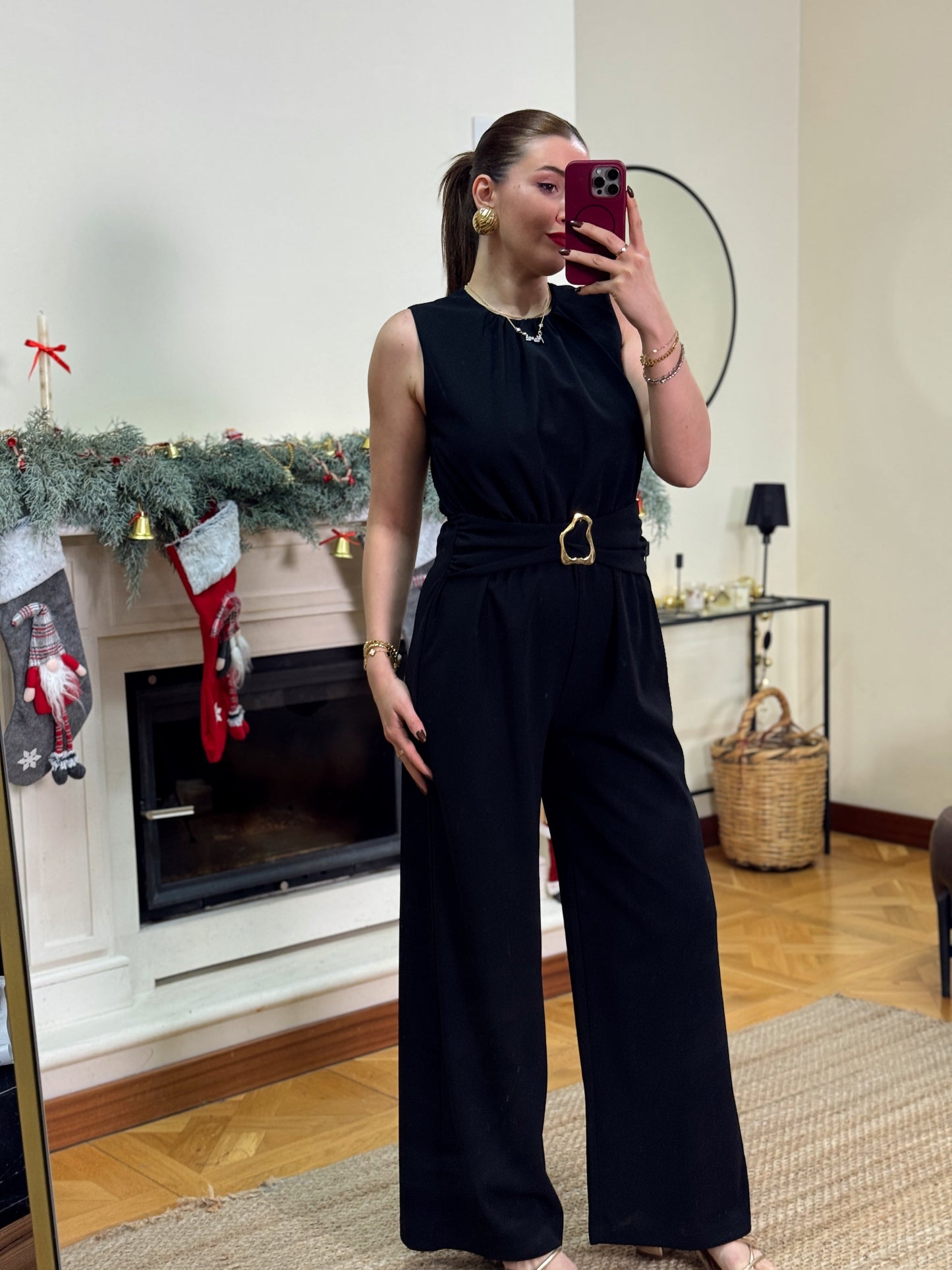 PARİS gold tokalı premium tulum-SİYAH