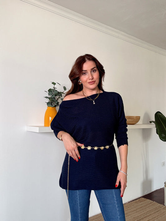 Yarasa kol Triko bluz Lacivert
