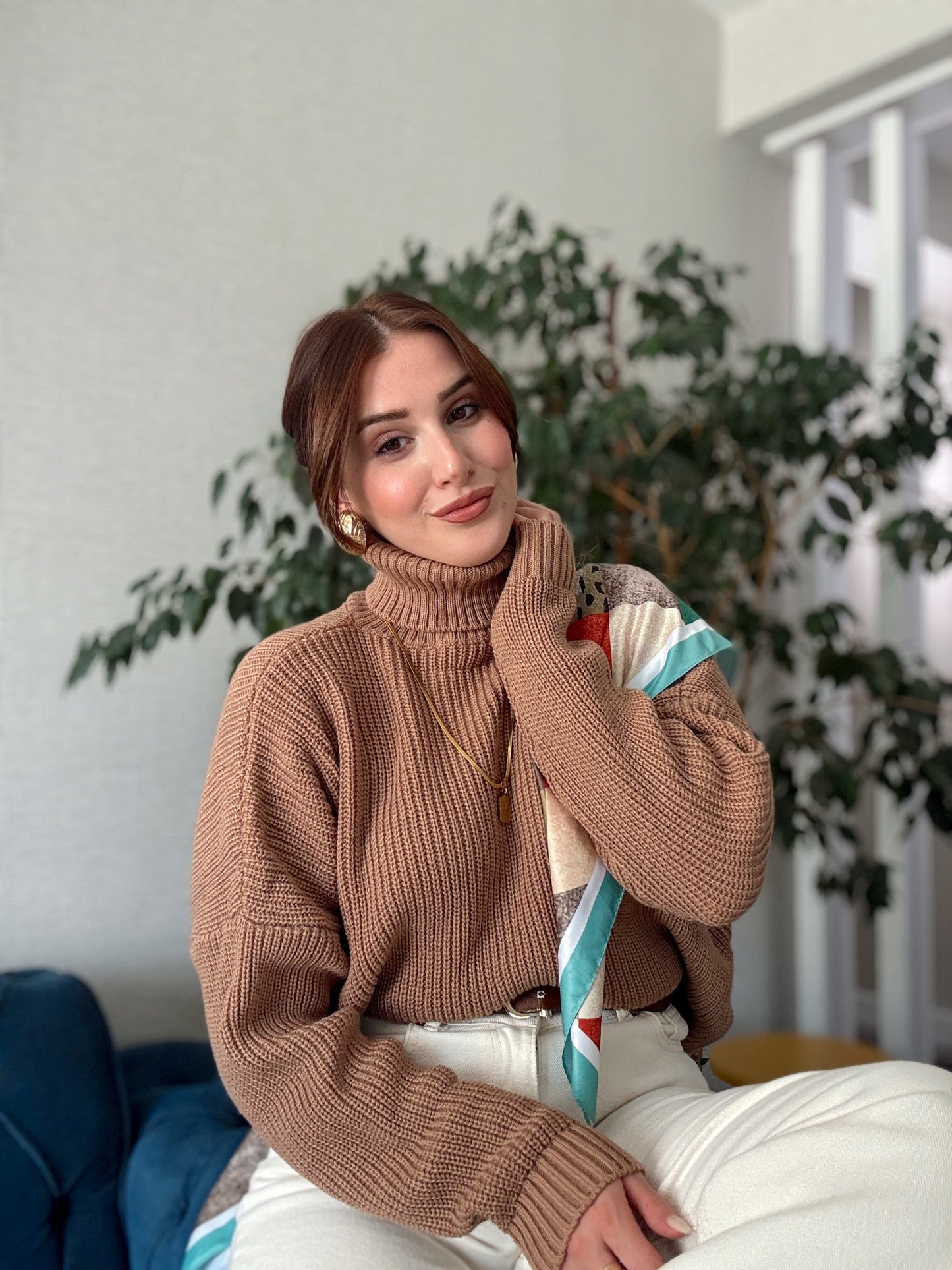 Balıkçı Yaka Selanik Örgü Kazak CAMEL