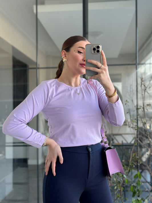 Sıfır Yaka Basic Uzun Kol Badi - LİLA