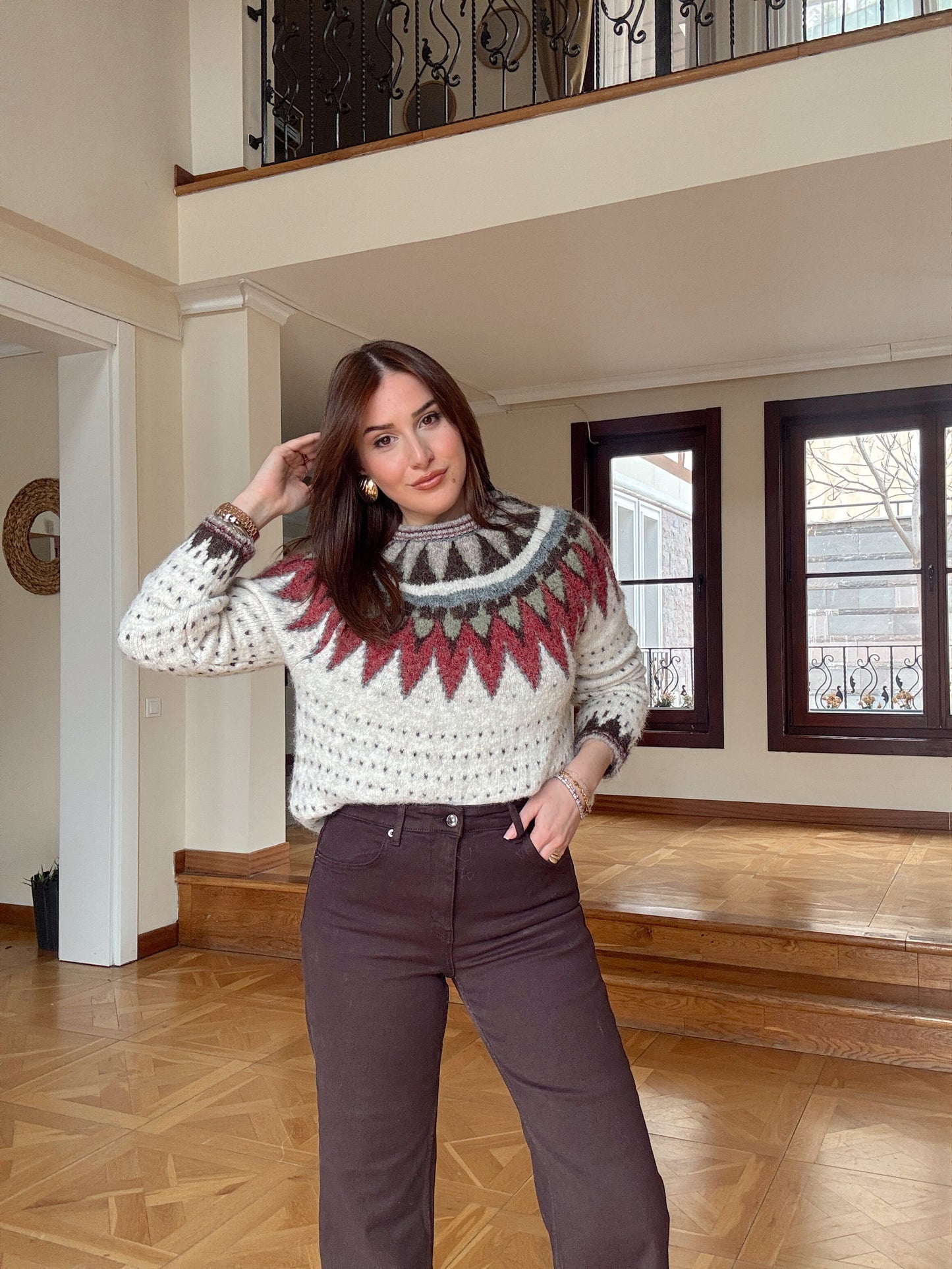 Helsinki etnik desenli kazak-BEJ