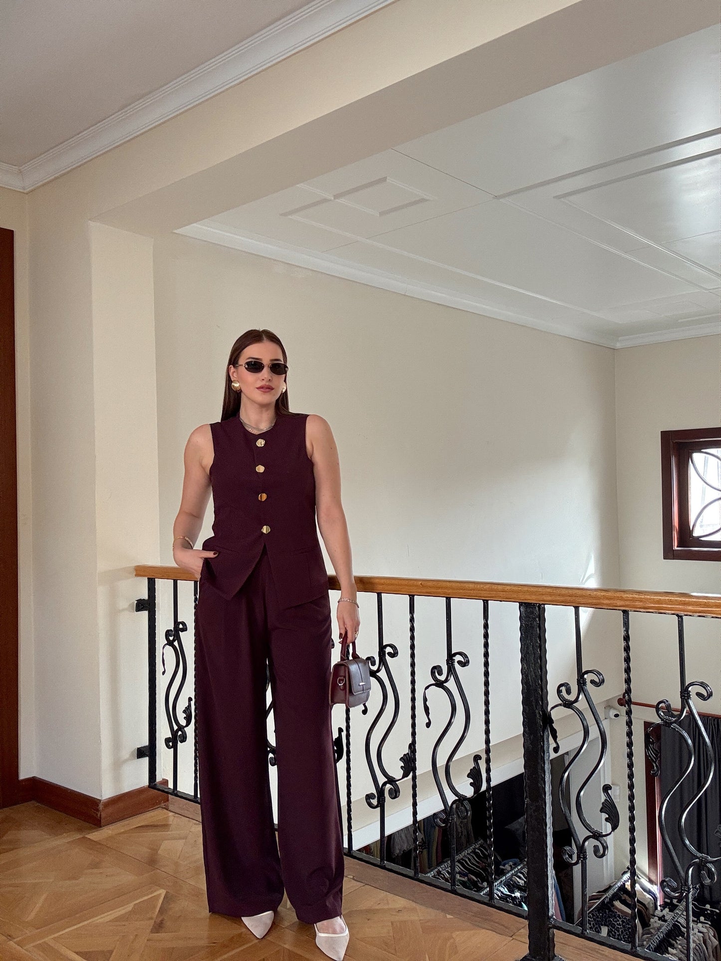 NATALİ Gold düğme ikili takım MÜRDÜM