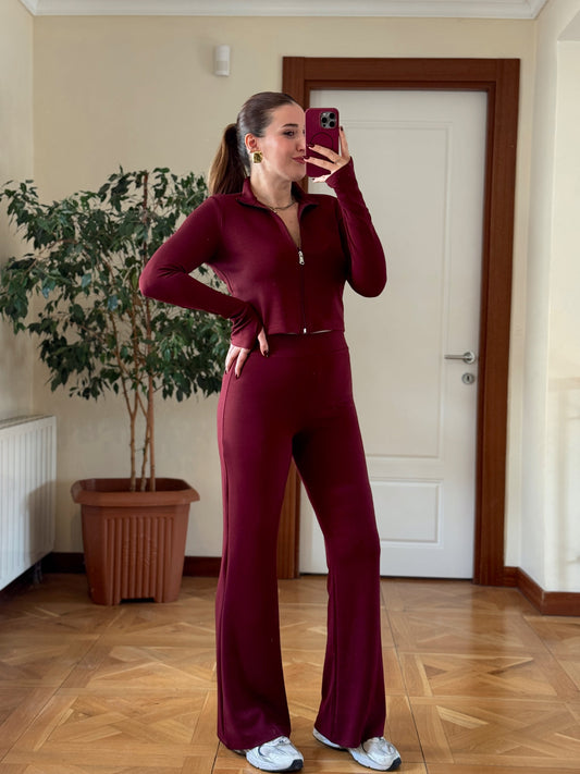 Modal Tam boy Fermuarlı Takım Bordo
