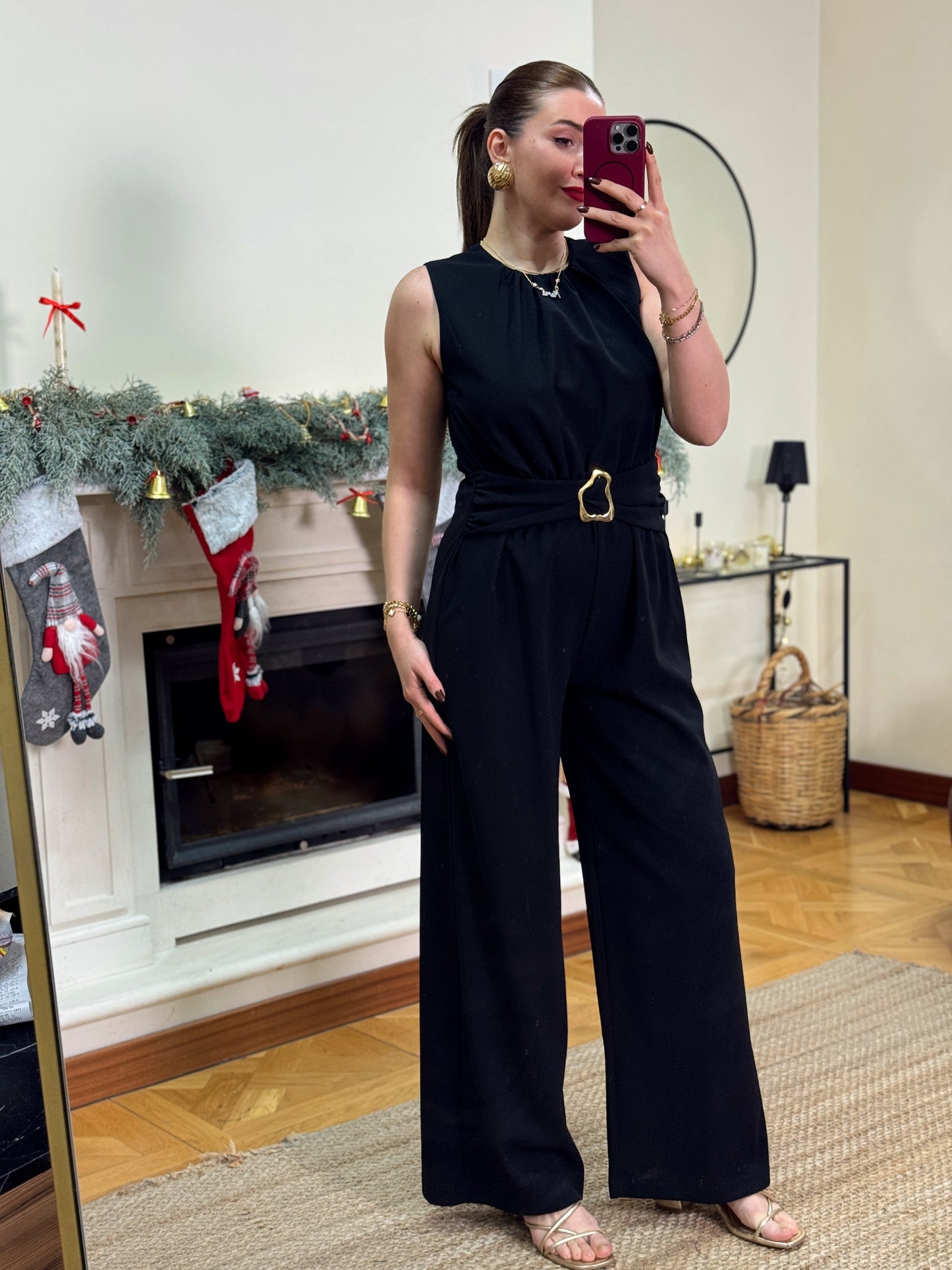 PARİS gold tokalı premium tulum-SİYAH