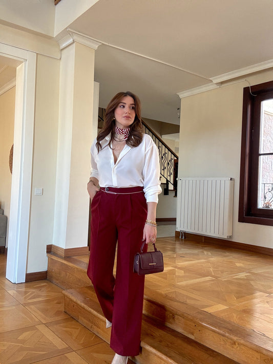 Kemeri Biyeli Pantolon Bordo