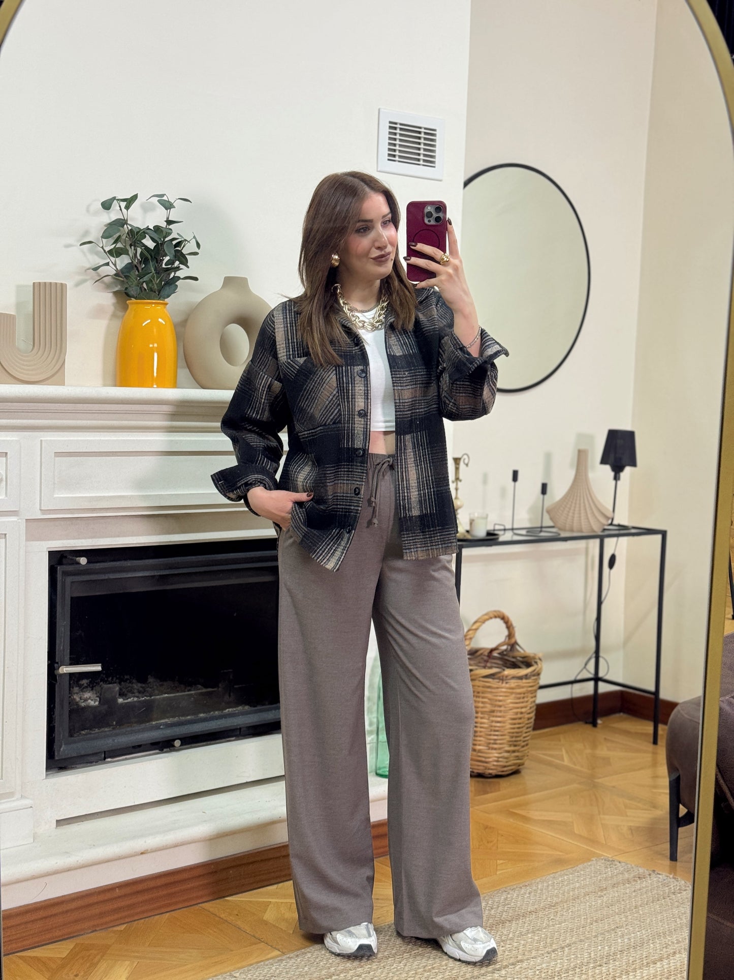 Bağcıklı palazzo pantolon-VİZON