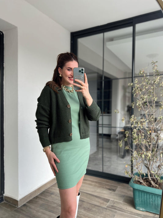 3 Düğme Kısa Triko Hırka KLS389 HAKİ