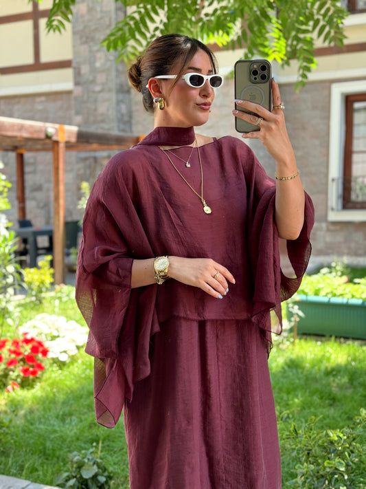 Bluzlu Premium Elbise Bordo