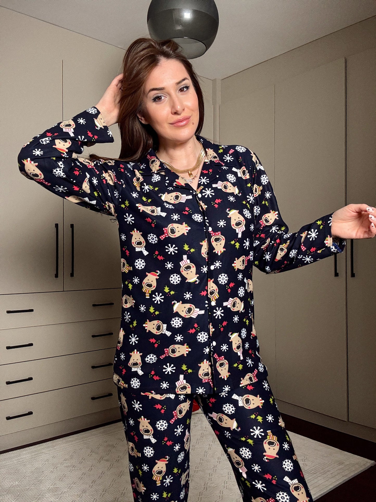 Polar GEYİK desenli pijama takımı-LACİVERT-PEMBE