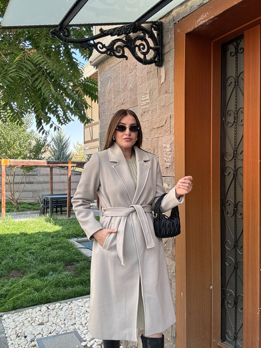 Beli Kuşaklı Astarlı Kaşe Kaban - TAŞ