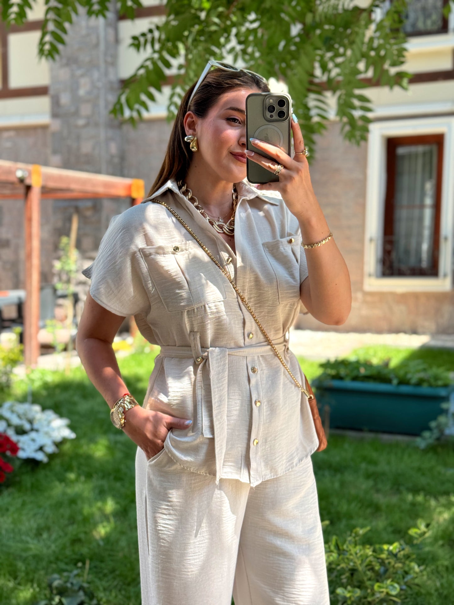 Bağlamalı Premium keten takım Taş