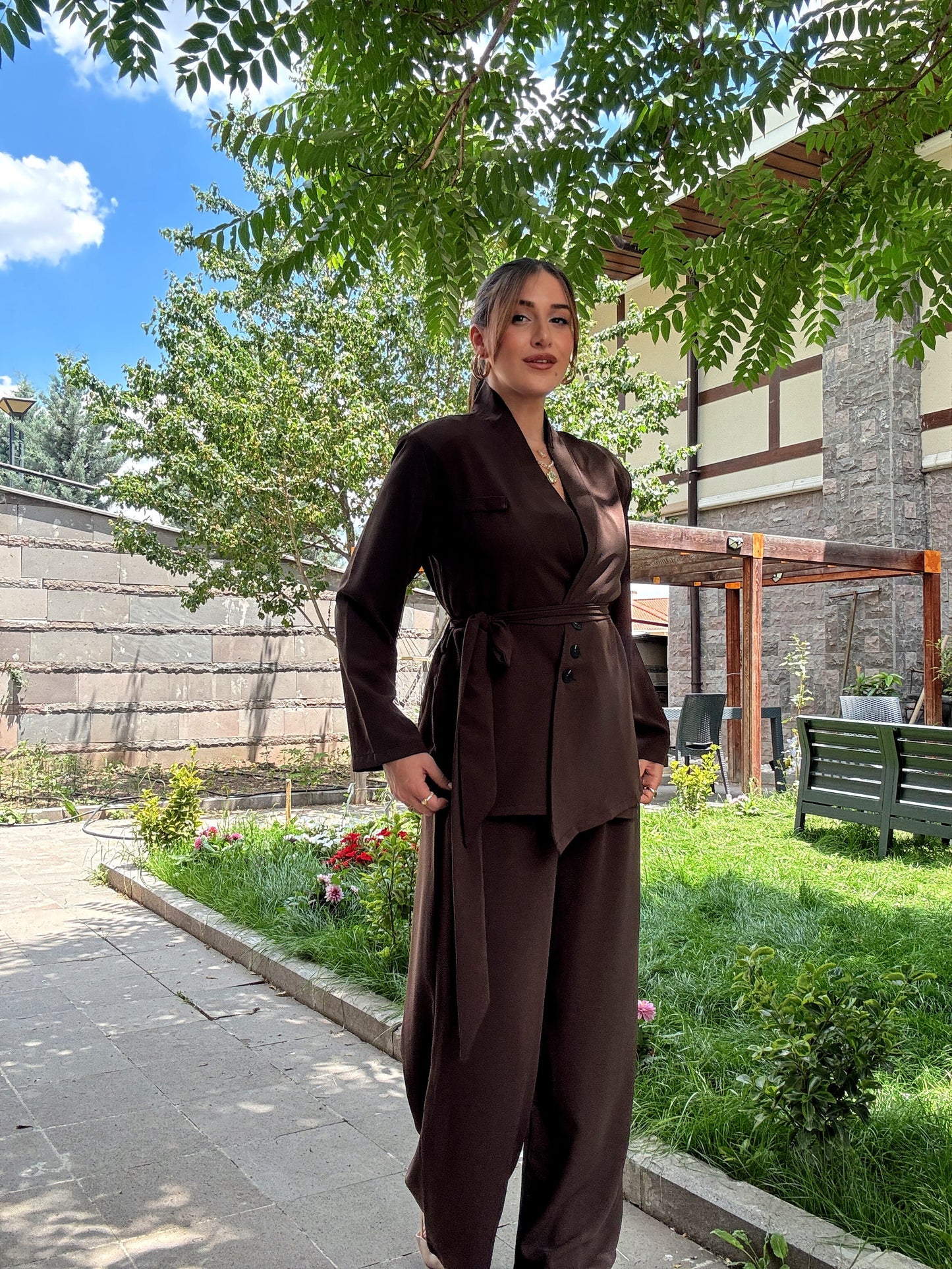 Kuşaklı tensel takım Kahve