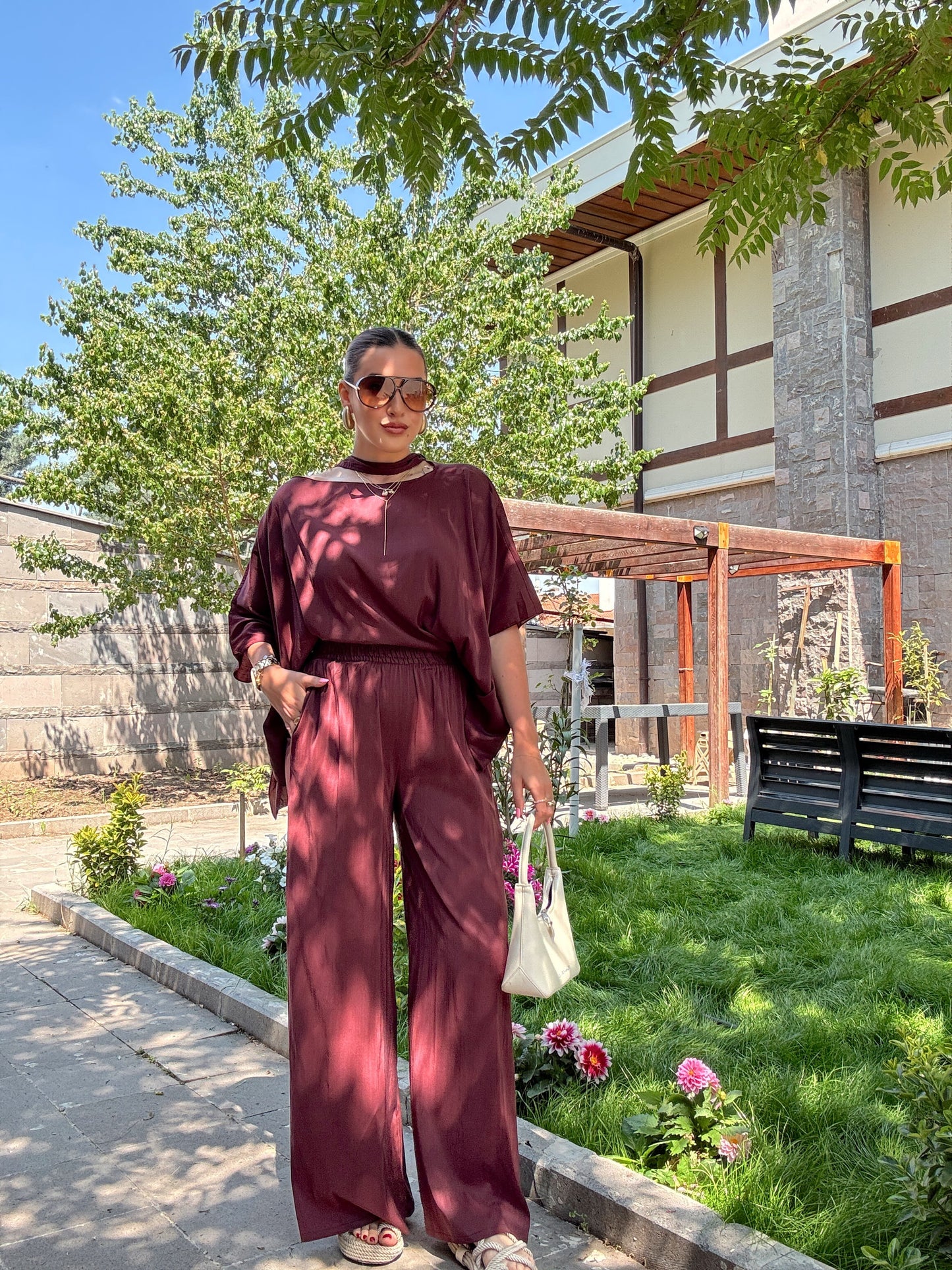 Şal yaka takım Bordo