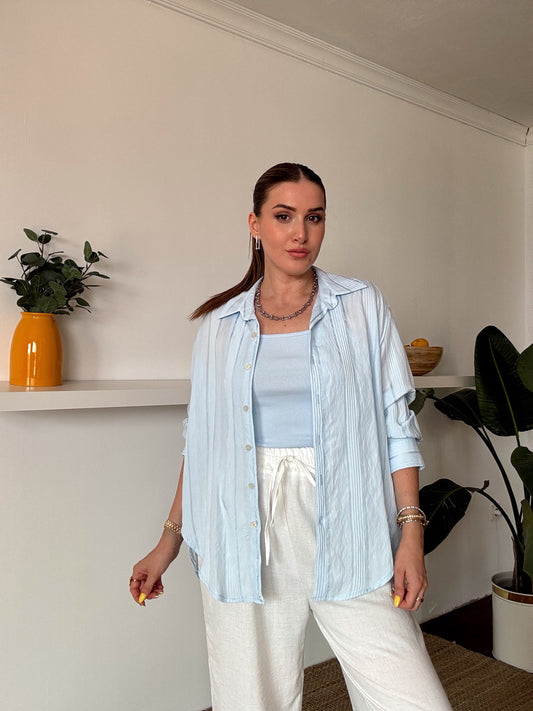 Crush çizgili atletli basic gömlek BEBE MAVİ