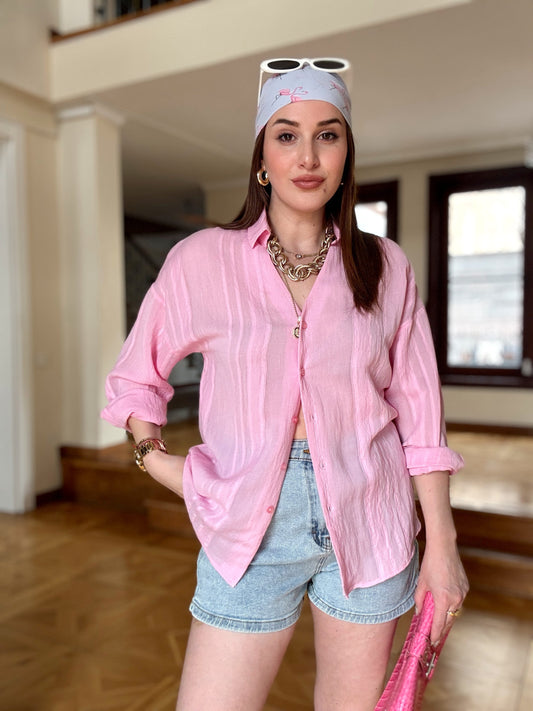 Kalın biye oversize gömlek Pembe