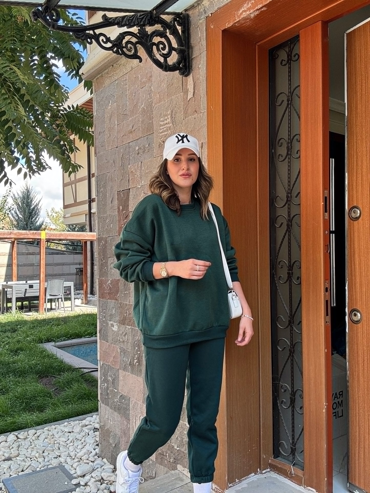 Üç İplik Şardonlu Basic Sweatshirt - YEŞİL
