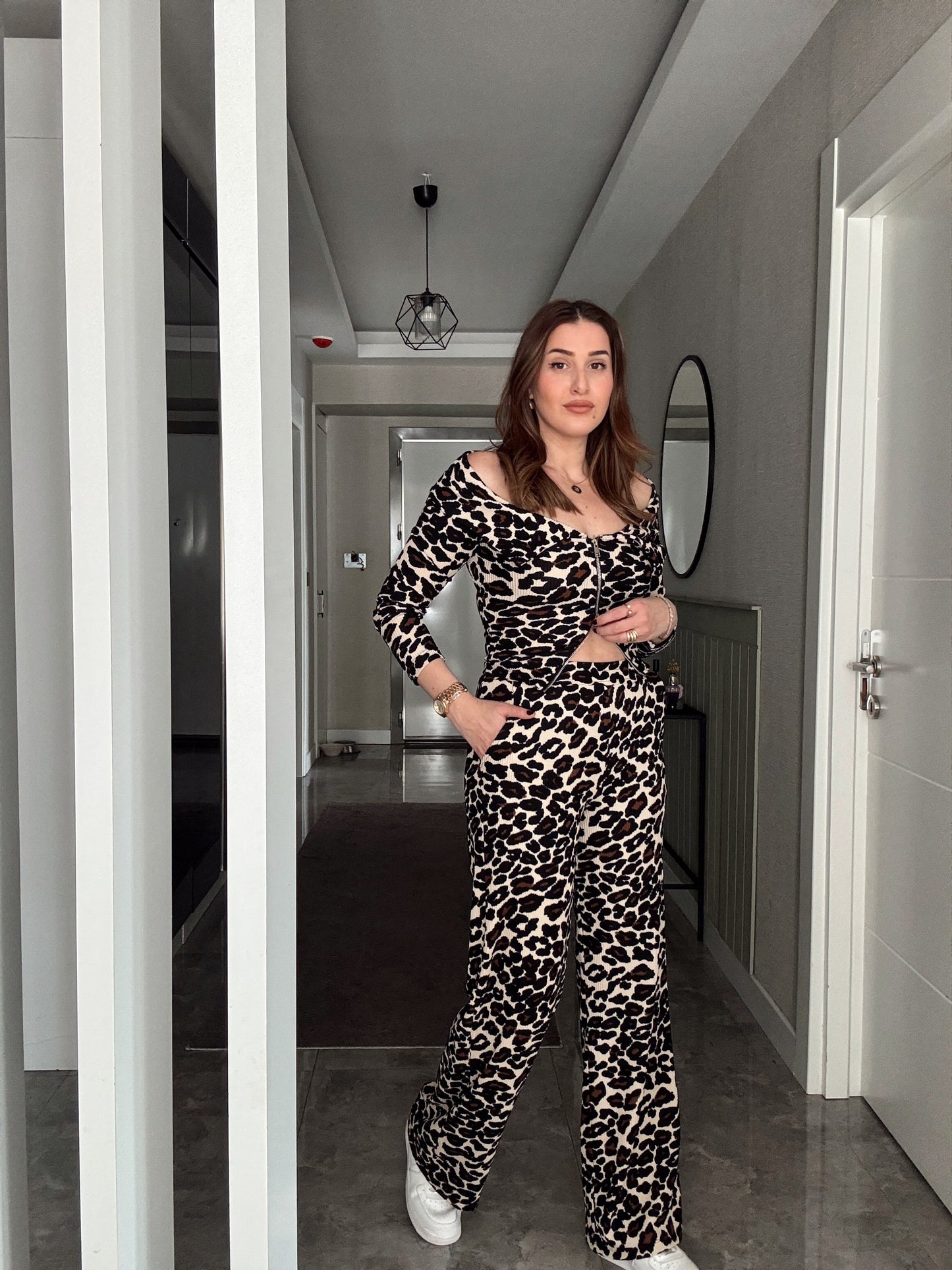 Leopar Desenli Ottoman Pantolon KAHVE