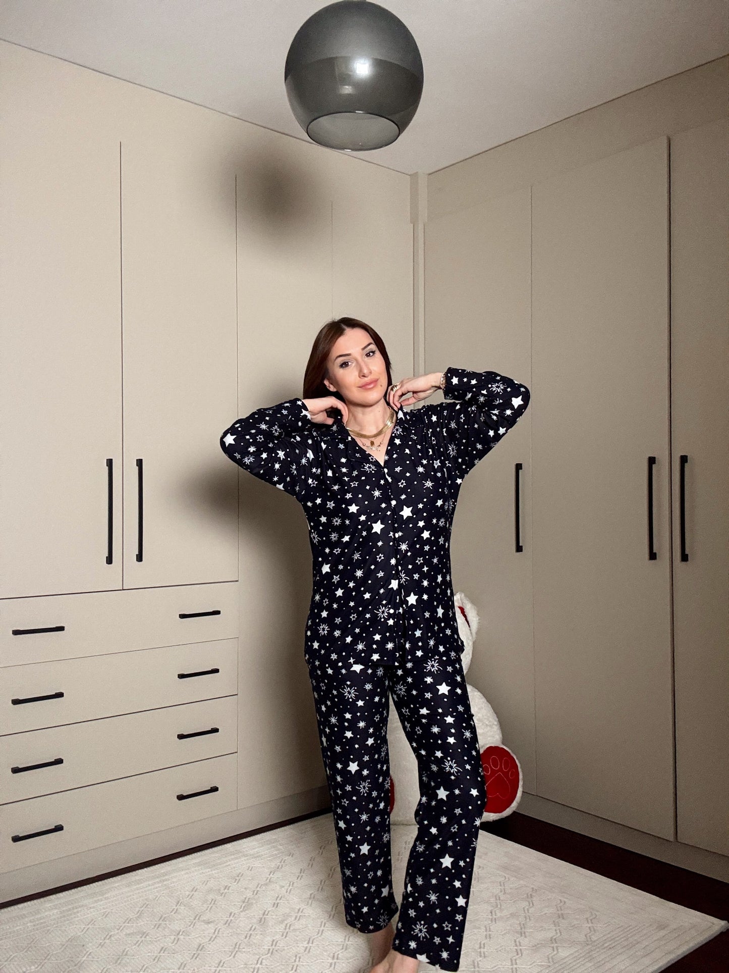 Polar yıldız desenli pijama takımı-LACİVERT