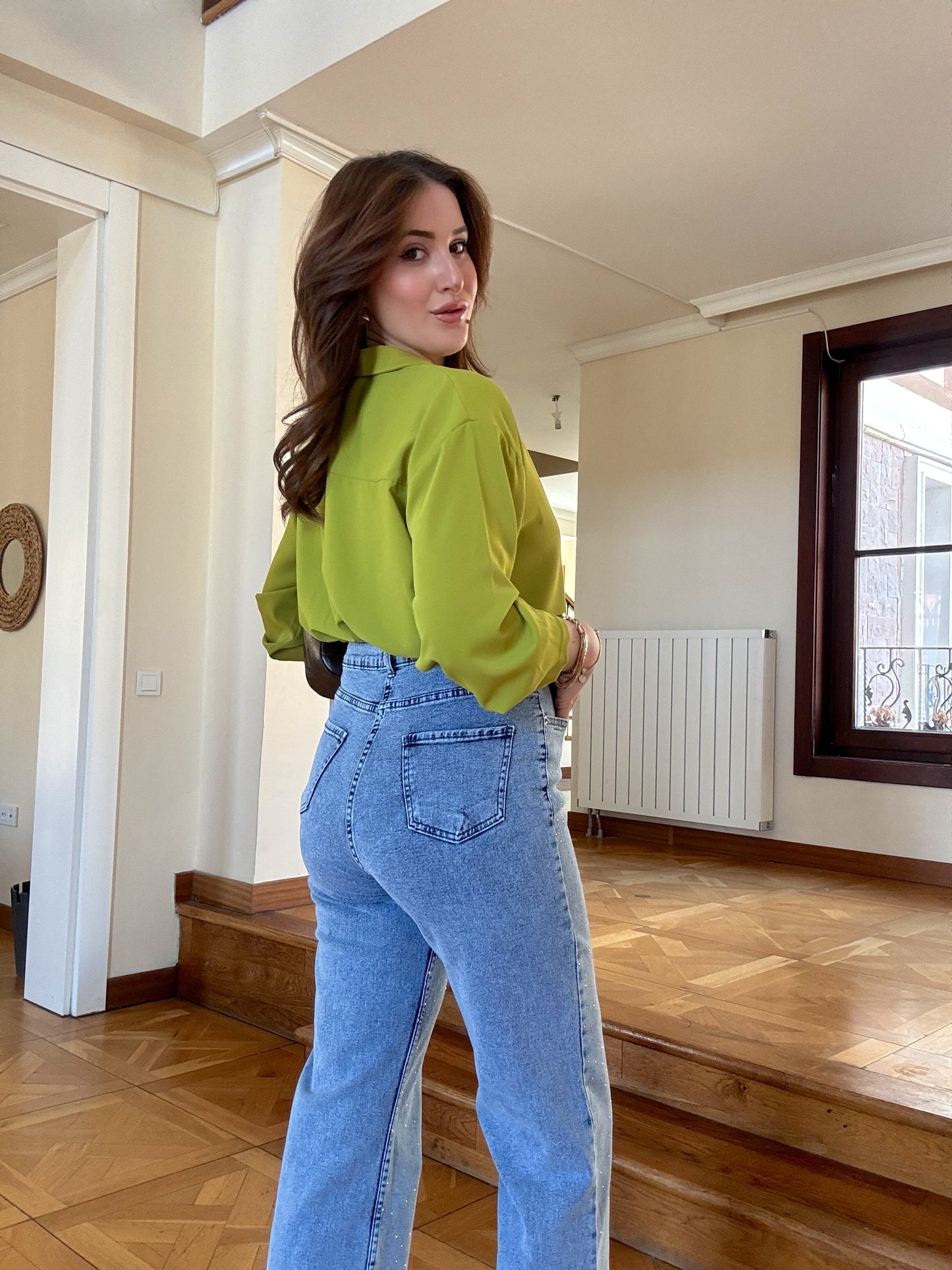 Taşlı Likralı kot pantolon Mavi