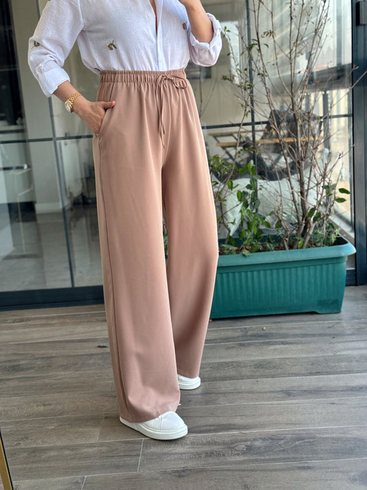 Luna Lastikli Palazzo Pantolon - VİZON